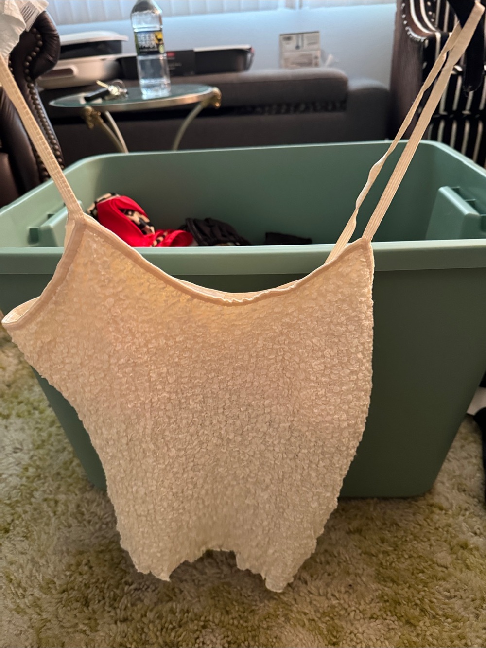 Textured Cream Spaghetti-Strap Cami
